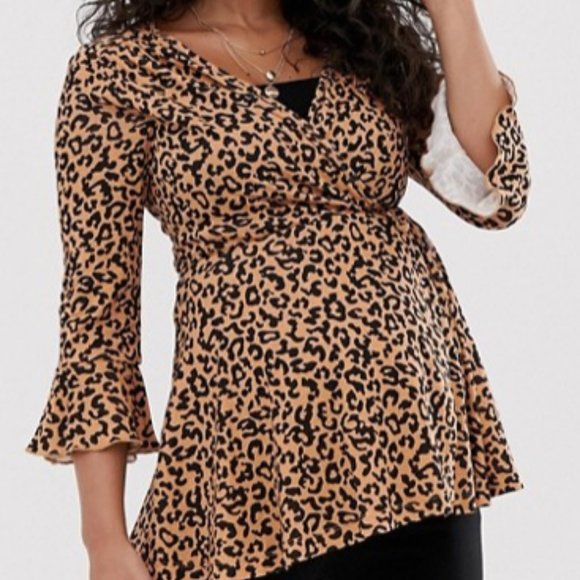 ASOS Leopard wrap top womens size 8 - Picture 1 of 5